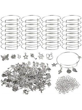 Silver Charm Bracelet Making Kit DIY Bangle Wire Jewelry Craft Set 30 Pack